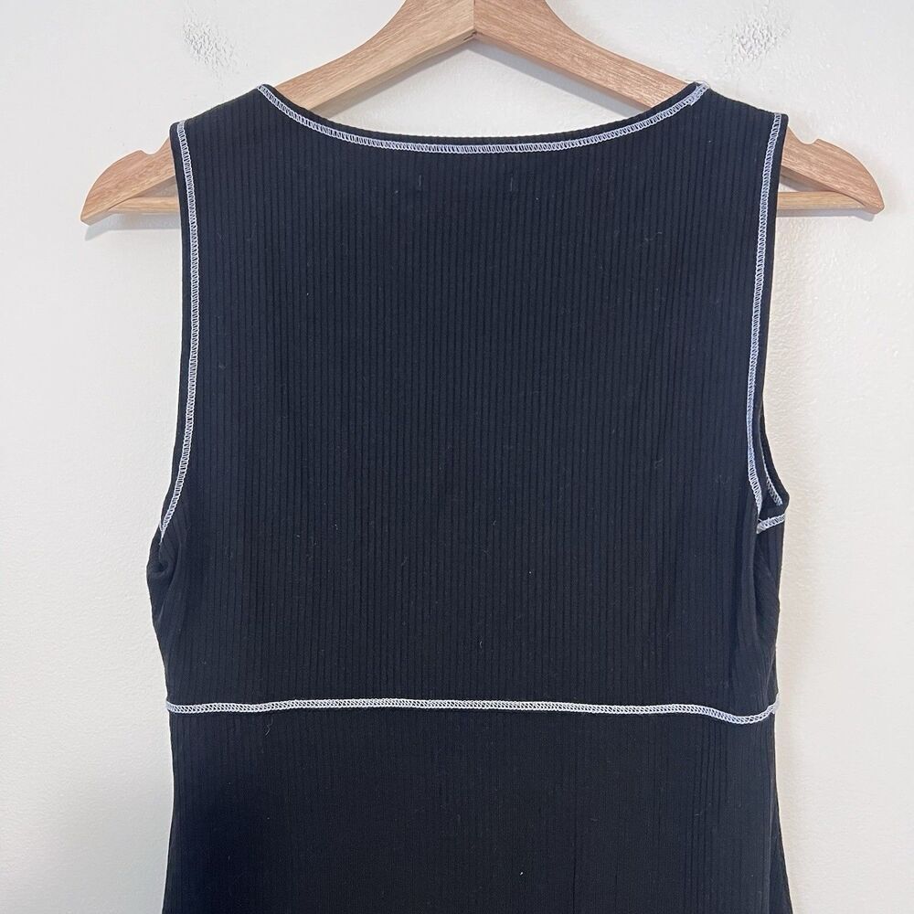 Reformation Devin Stitch Ribbed Knit Black Sleeveless Bodycon Mini Dress Size L - Picture 6 of 8